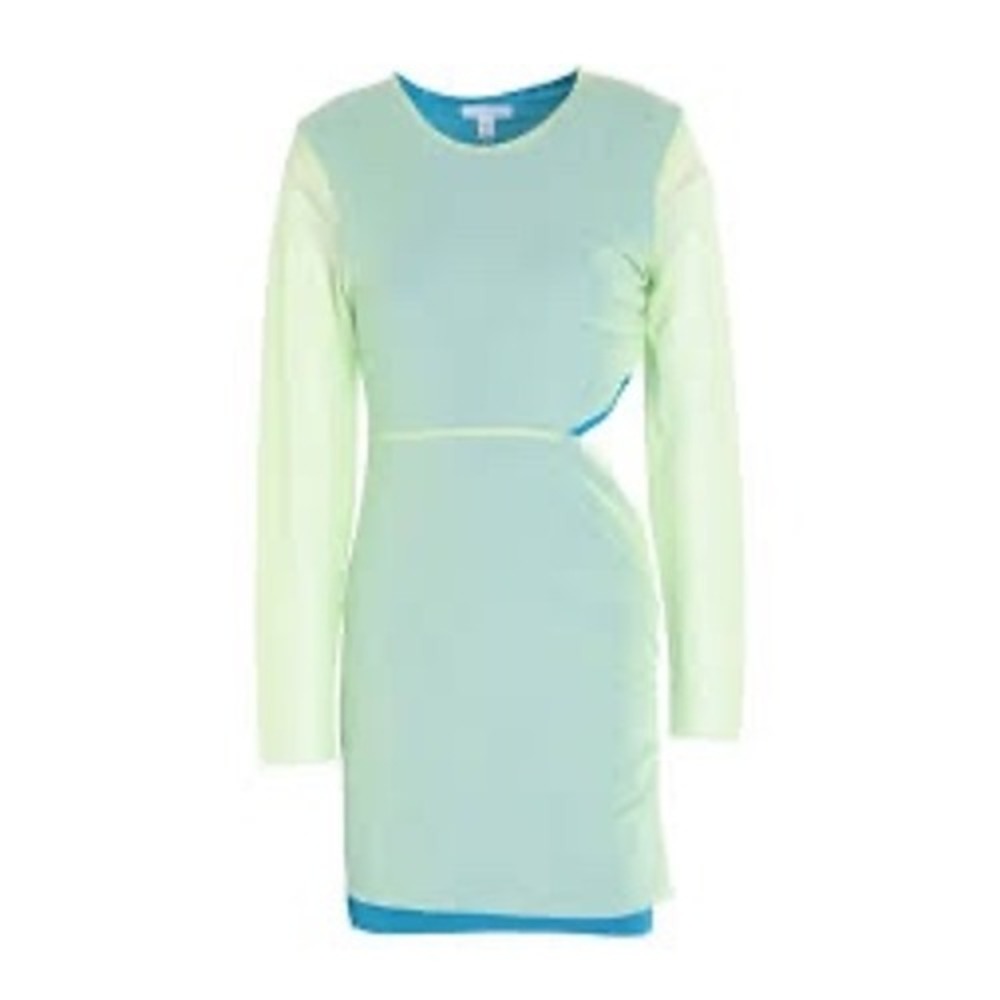 Topshop Dress Womens Size 6 Green Mesh Ruched Bodycon Mini Long Sleeve New